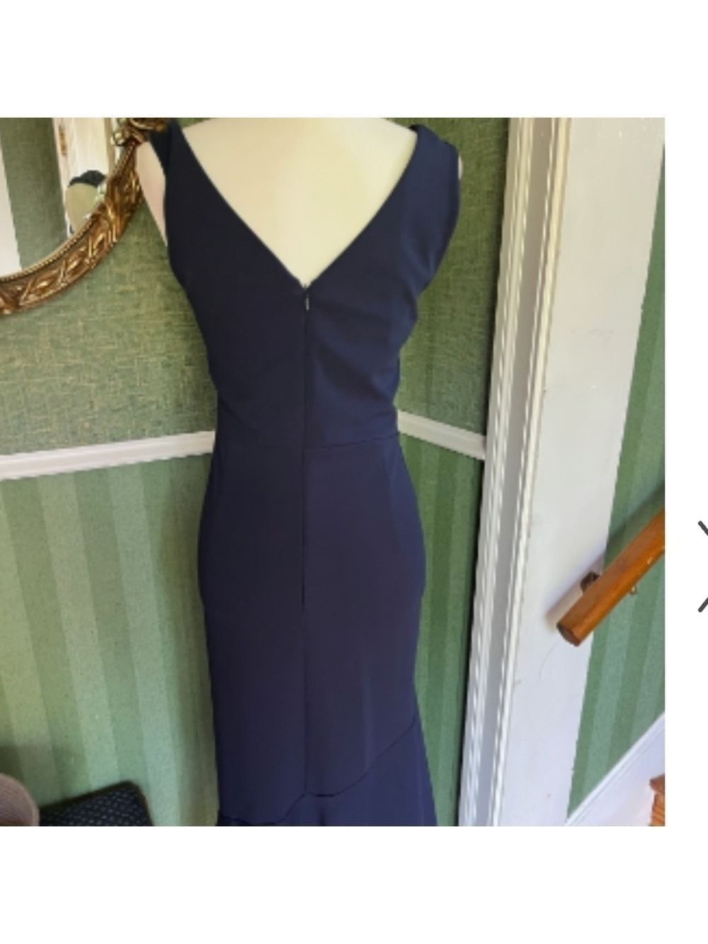 Sharagano Square Neck Flounce Deep Navy  Blue Midi Dress NWT Size 4 - Picture 5 of 13